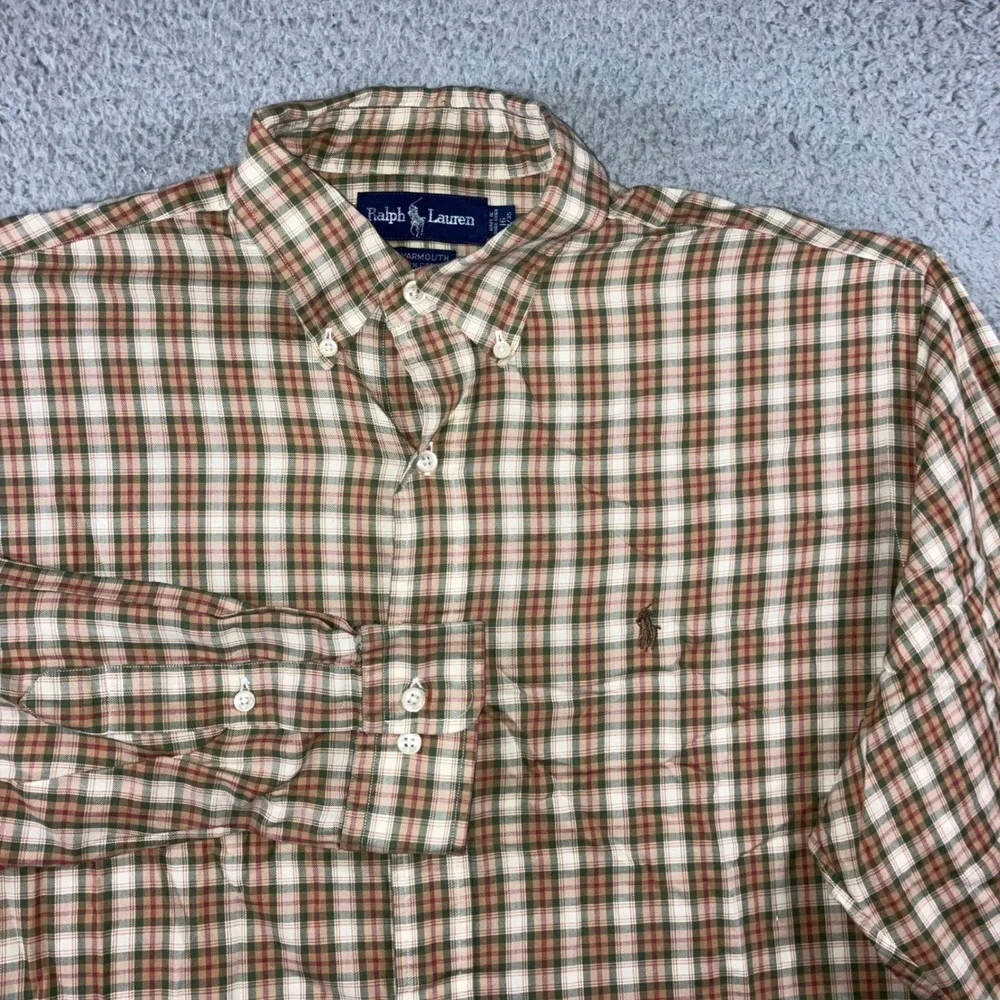 Ralph Lauren Button Down Men 2XL 16 34/35 Yarmouth Plaid Neutral Green Brown L/S